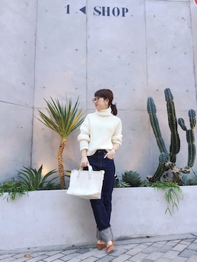 「TODAYFUL（トゥデイフル）のアイテム（トートバッグ）」を使った、YUKO さん（レディース・156cm）の秋コーディネート