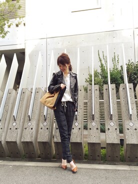 「TODAYFUL（トゥデイフル）のアイテム（ライダースジャケット）」を使った、YUKO さん（レディース・156cm）の秋コーディネート