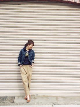 「アイテム（チノパンツ）」を使った、YUKO さん（レディース・156cm）の冬コーディネート