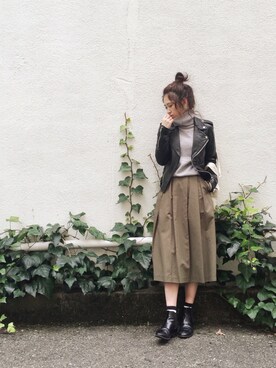 「TODAYFUL（トゥデイフル）のアイテム（ライダースジャケット）」を使った、YUKO さん（レディース・156cm）の冬コーディネート