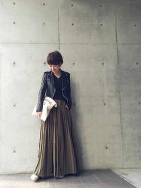 「TODAYFUL（トゥデイフル）のアイテム（ライダースジャケット）」を使った、YUKO さん（レディース・156cm）の冬コーディネート