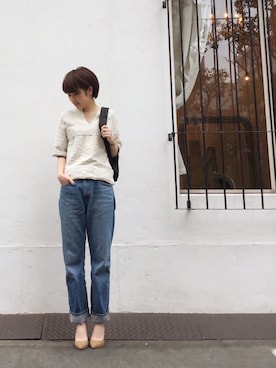 「アイテム（パンプス、イエロー系）」を使った、YUKO さん（レディース・156cm）の冬コーディネート