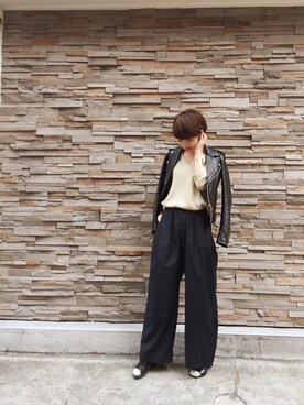 「TODAYFUL（トゥデイフル）のアイテム（ライダースジャケット）」を使った、YUKO さん（レディース・156cm）の冬コーディネート