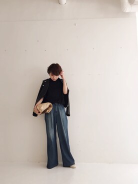 「TODAYFUL（トゥデイフル）のアイテム（ライダースジャケット）」を使った、YUKO さん（レディース・156cm）の春コーディネート
