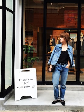 「TODAYFUL（トゥデイフル）のアイテム（デニムジャケット）」を使った、YUKO さん（レディース・156cm）の夏コーディネート