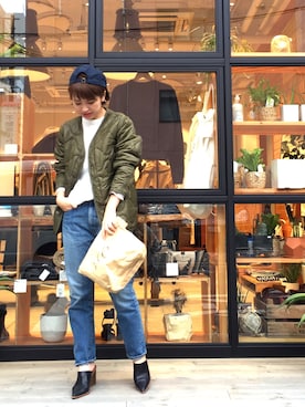 「アイテム（ブーティ）」を使った、YUKO さん（レディース・156cm）の秋コーディネート