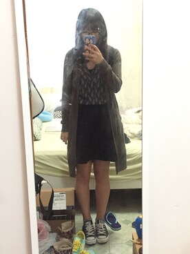 「American Apparel（アメリカンアパレル）のアイテム（スカート、ブラック系）」を使った、红洋冲さん（レディース）の秋コーディネート