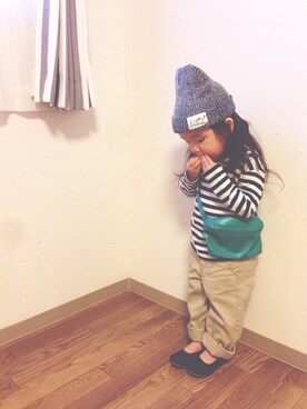 「アイテム（ボディバッグ/ウエストポーチ、グリーン系）」を使った、sanachangさん（キッズ・90cm）の春コーディネート