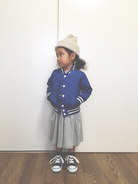 「petit main（プティマイン）のアイテム（スタジャン）」を使った、sanachangさん（キッズ・90cm）の春コーディネート