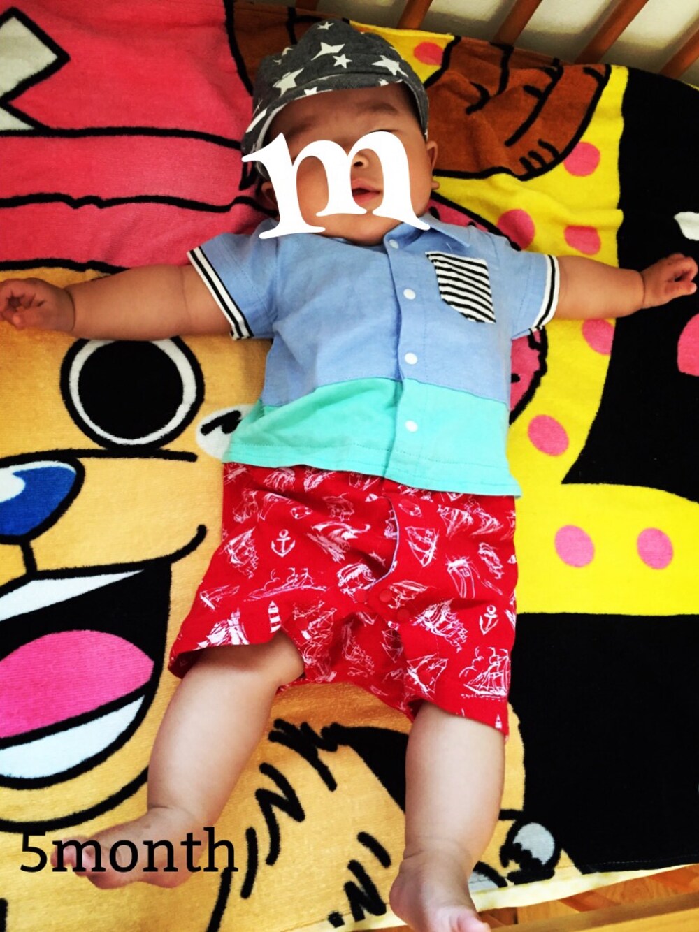 「baby、５ヶ月、男の子、親バカ」｜「楽天のアイテム（ロンパース、その他）」を使った、makya‼︎さん（キッズ・70cm）の秋コーディネートの1枚目の写真