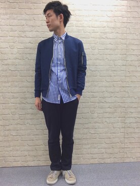 「ブルーコーデ」｜「アイテム（ミリタリージャケット）」を使った、YMGCさん（メンズ・176cm）の春コーディネート
