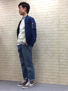 「ブリーチデニム」｜「アイテム（ミリタリージャケット）」を使った、YMGCさん（メンズ・176cm）の春コーディネート