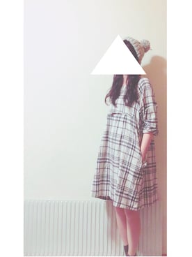 「チェックワンピース」｜「アイテム（デニムジャケット）」を使った、chiiさん（レディース・157cm）の冬コーディネート