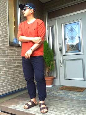 「BIRKENSTOCK（ビルケンシュトック）の＜BIRKENSTOCK（ビルケンシュトック）＞ ARIZONA BIRKOFLOR/サンダル¨ ◆（サンダル）」を使った、やすひろさん（メンズ・177cm）の夏コーディネート