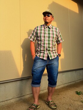 「BURTON（バートン）のアイテム（キャップ）」を使った、やすひろさん（メンズ・177cm）の夏コーディネート