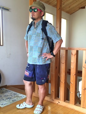 「AIGLE（エーグル）のアイテム（帽子）」を使った、やすひろさん（メンズ・177cm）の夏コーディネート