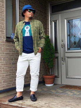 「patagonia」｜「アイテム（モカシン/デッキシューズ）」を使った、やすひろさん（メンズ・177cm）の秋コーディネート