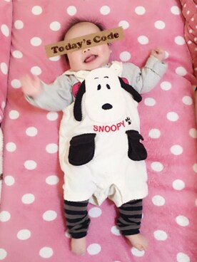 「アイテム（レッグウォーマー、ブラック系）」を使った、usagiさん（キッズ・70cm）の冬コーディネート