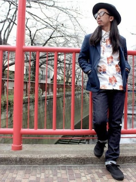 「O.C CREW（オーシークルー）のアイテム（パンツ）」を使った、Mashin Izumiさん（メンズ・170cm）の春コーディネート