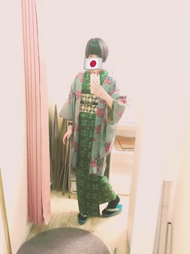 「アイテム（浴衣、グリーン系）」を使った、つめさん（レディース・165cm）の冬コーディネート