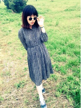「VINTAGE（ヴィンテージ）のアイテム（サングラス、ブラウン系）」を使った、pitzさん（レディース・158cm）の春コーディネート