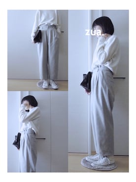 「ホワイト×グレー」｜zua.さん（レディース・157cm）の冬コーディネート