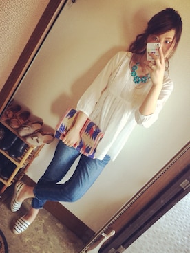 「アイテム（ネックレス、ブルー系）」を使った、maminnieさん（レディース・170cm）の春コーディネート