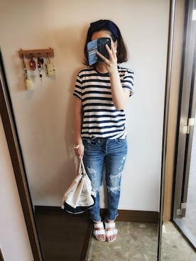 「DHOLIC（ディーホリック）のアイテム（バックパック/リュック）」を使った、maminnieさん（レディース・170cm）の夏コーディネート