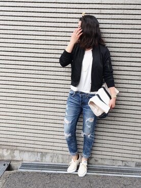 「カットオフ」｜「アイテム（ブルゾン）」を使った、maminnieさん（レディース・170cm）の春コーディネート