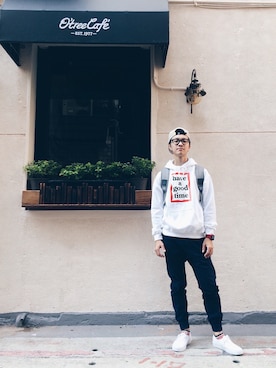 「DEMARCOLAB（デマルコラブ）のアイテム（キャップ）」を使った、NickXiaoさん（メンズ・174cm）の秋コーディネート