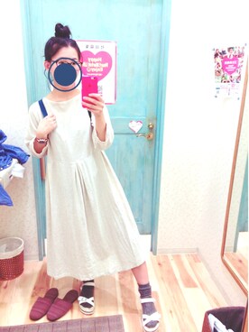 「HEART MARKET（ハートマーケット）のアイテム（ワンピース、ベージュ系）」を使った、わたしさん（レディース・159cm）の春コーディネート
