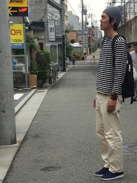 「アイテム（バックパック/リュック）」を使った、蚊取り豚。さん（メンズ・184cm）の春コーディネート