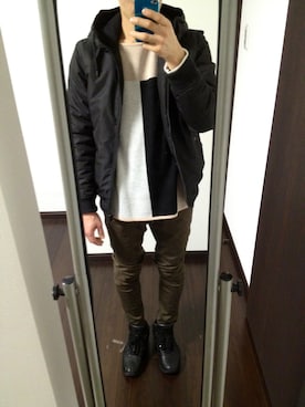 「H&M（エイチ・アンド・エム）のアイテム（マウンテンパーカー）」を使った、あおさん（メンズ・163cm）の冬コーディネート