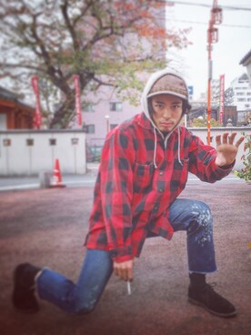 「CIMARRON（シマロン）のアイテム」を使った、西岡達也さん（メンズ・165cm）の秋コーディネート
