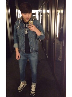 「Abercrombie&Fitch（アバークロンビーアンドフィッチ）のアイテム（カバーオール）」を使った、Peter Chengさん（メンズ・176cm）の冬コーディネート