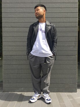 「EN ROUTE（アンルート）のアイテム（ライダースジャケット）」を使った、H.Satoさん（メンズ・167cm）の秋コーディネート