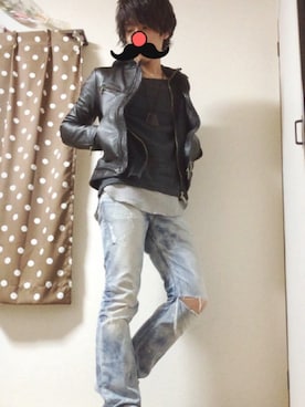 「CAV-000（キャブゼロゼロゼロ）のアイテム（ライダースジャケット）」を使った、kazuさん（メンズ・173cm）の秋コーディネート