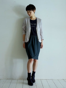 「FIL DE FER（フィルデフェール）のアイテム（ノーカラージャケット）」を使った、watanabe.さん（レディース・163cm）の春コーディネート