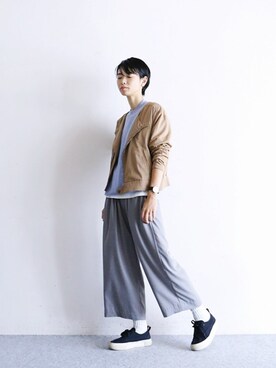 「FIL DE FER（フィルデフェール）のアイテム（ライダースジャケット）」を使った、watanabe.さん（レディース・163cm）の秋コーディネート