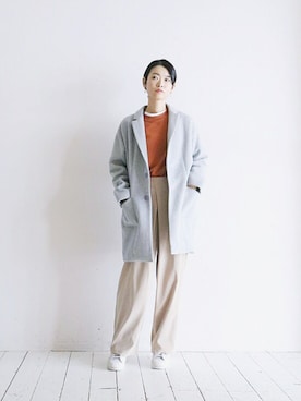 「FIL DE FER（フィルデフェール）のアイテム（チェスターコート）」を使った、watanabe.さん（レディース・163cm）の秋コーディネート
