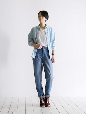 「FIL DE FER（フィルデフェール）のアイテム（デニムパンツ）」を使った、watanabe.さん（レディース・163cm）の冬コーディネート