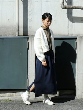 「FIL DE FER（フィルデフェール）のアイテム（カーディガン/ボレロ）」を使った、watanabe.さん（レディース・163cm）の秋コーディネート