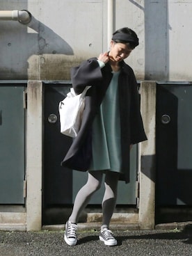 「フレアスリーブ」｜「アイテム（ステンカラーコート）」を使った、watanabe.さん（レディース・163cm）の冬コーディネート