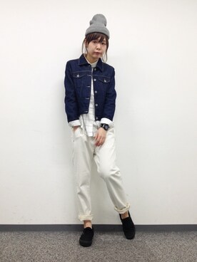 「LBC（エルビーシー）のアイテム（デニムジャケット）」を使った、おかださん（レディース・164cm）の冬コーディネート