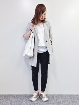 「LBC（エルビーシー）のアイテム（チェスターコート）」を使った、おかださん（レディース・164cm）の春コーディネート