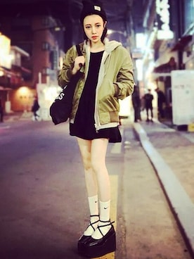 「streetsnap」｜「アイテム（ブルゾン）」を使った、Yayami_kidsさん（レディース・163cm）の秋コーディネート