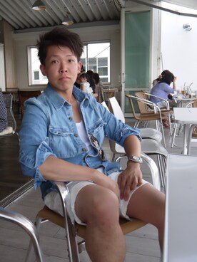 「BEAMS（ビームス）の白いハーフパンツ（カーゴパンツ、ホワイト系）」を使った、Hiroki  Sugiyamaさん（メンズ・167cm）の秋コーディネート