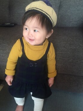 「babygap」｜「アイテム（ハンチング/ベレー帽）」を使った、♡kikka・akito♡さん（キッズ・70cm）の秋コーディネート