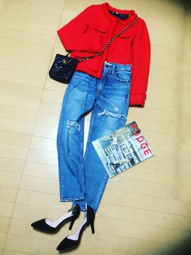 「SLY（スライ）のアイテム（ノーカラージャケット）」を使った、haruharu0907さん（レディース・165cm）の冬コーディネート