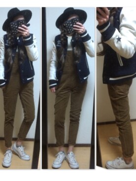 「MOUSSY（マウジー）のアイテム（スタジャン）」を使った、haruharu0907さん（レディース・165cm）の冬コーディネート